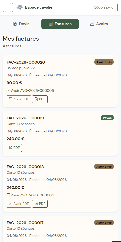 Ses documents toujours accessibles — espace cavalier Equi-Web