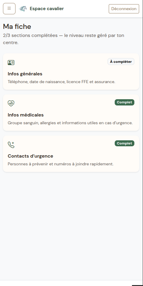 Des informations personnelles toujours à jour — espace cavalier Equi-Web