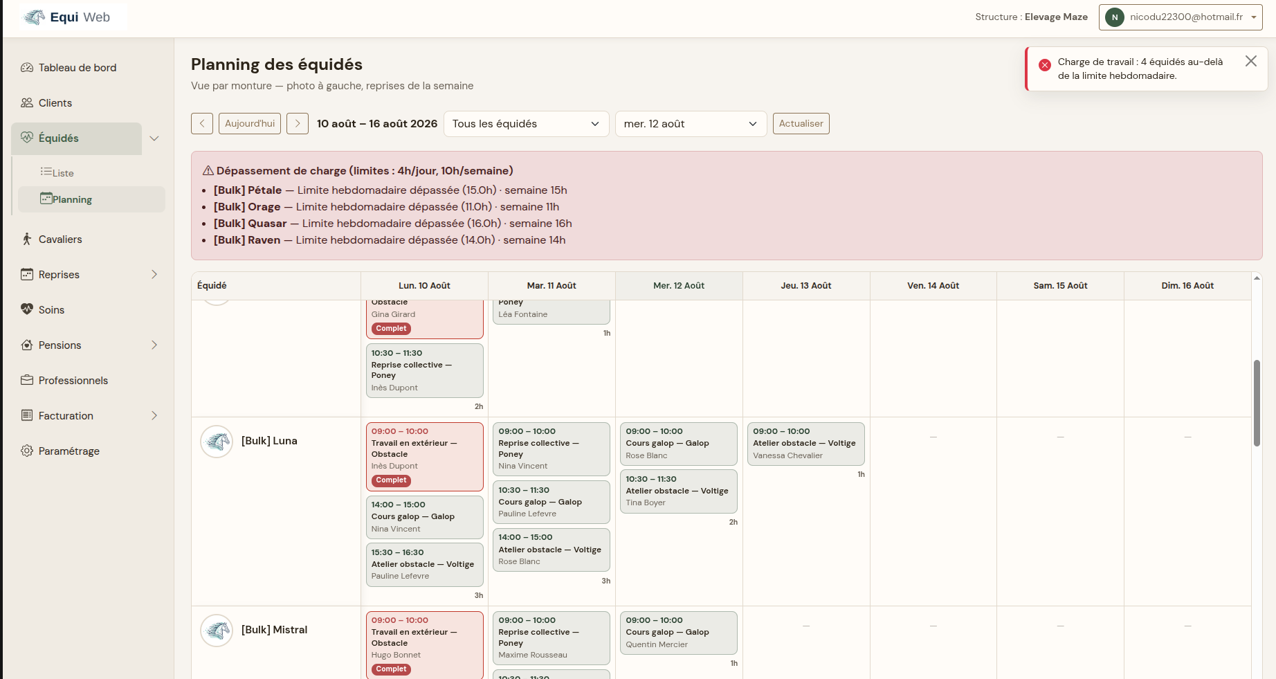 Planning et alertes de limites